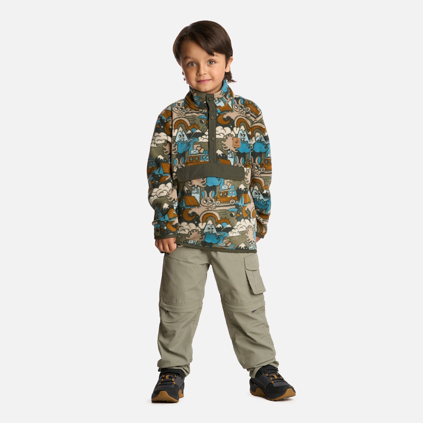 Polerón Niño Tokerau Poki Print Verde Militar Haka Honu