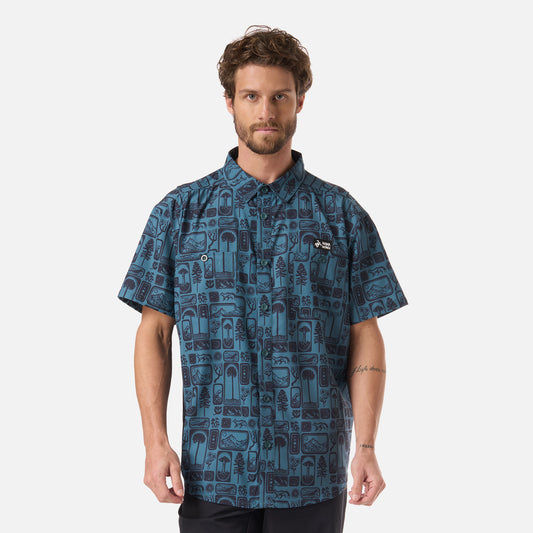 Camisa Hombre Cumbre Manga Corta Print Turquesa Haka Honu