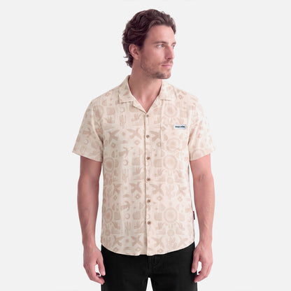 Camisa Hombre Linaje Print Taupe Haka Honu