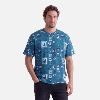 Polera Hombre Reliquias Print Turquesa Verde Haka Honu