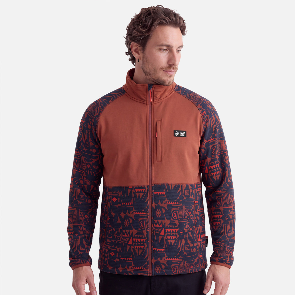Polerón Hombre Taina Full Zip Print Terracota Haka Honu
