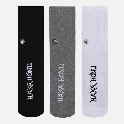 Calcetines Unisex Las Tres Puntas Pack Medio Blanco / Negro / Gris Haka Honu