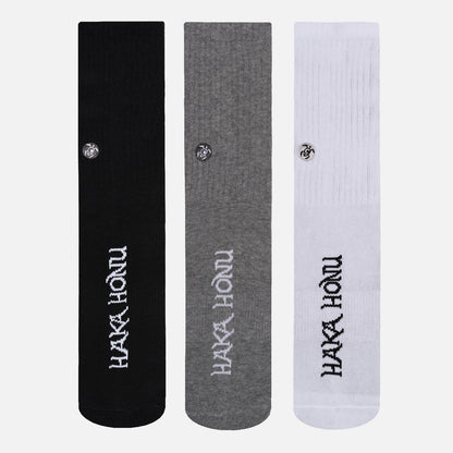 Calcetines Unisex Las Tres Puntas Pack Largo Blanco / Negro / Gris Haka Honu