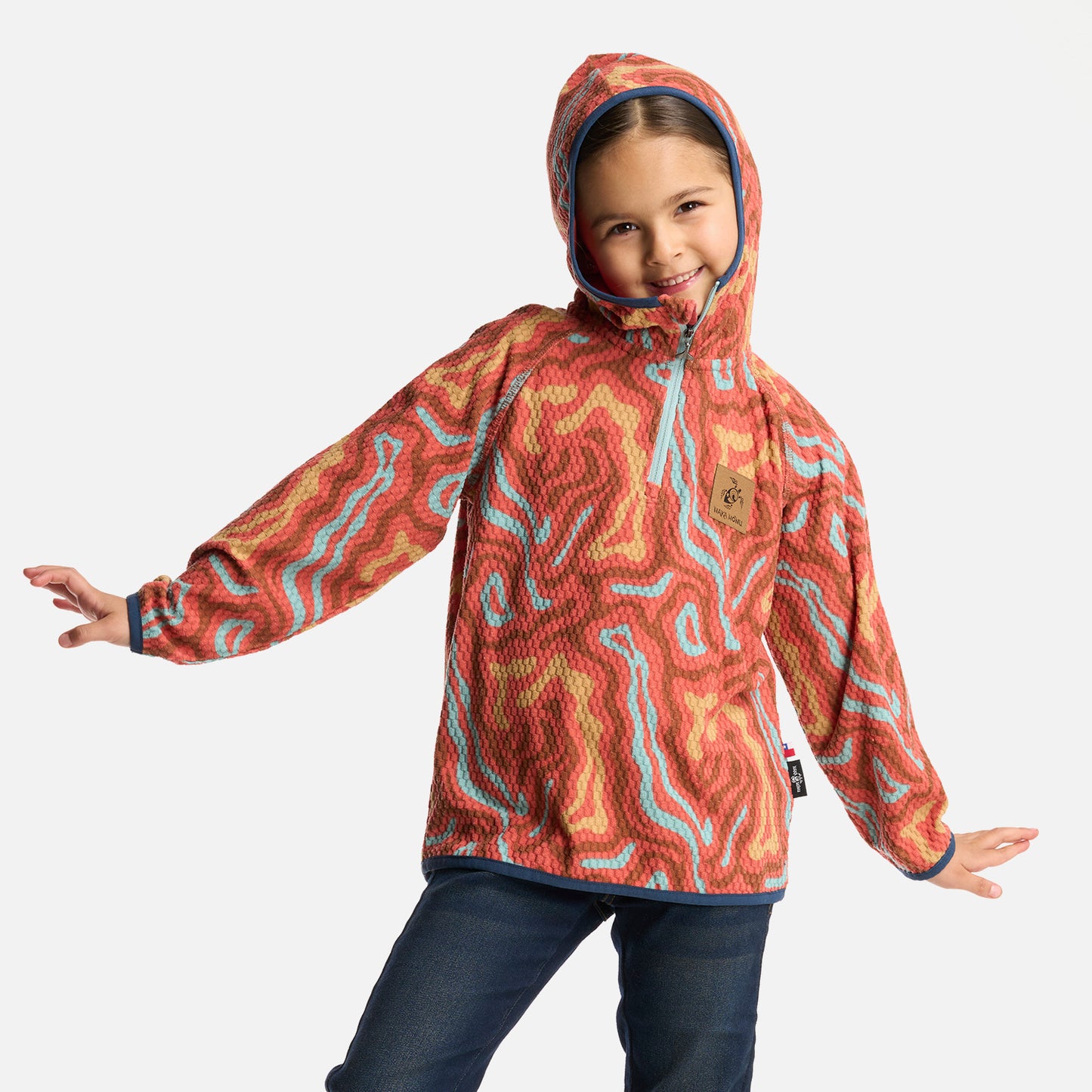 Polerón Niña Taina Poki Print Salmon Haka Honu