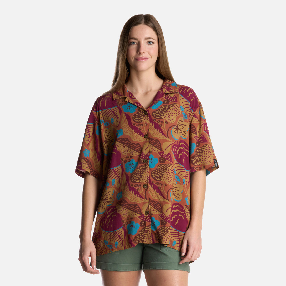 Camisa Mujer Hibiscus Print Terracota Haka Honu - XS
