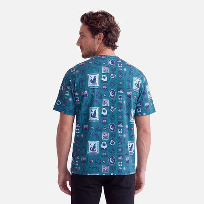 Polera Hombre Reliquias Print Turquesa Verde Haka Honu
