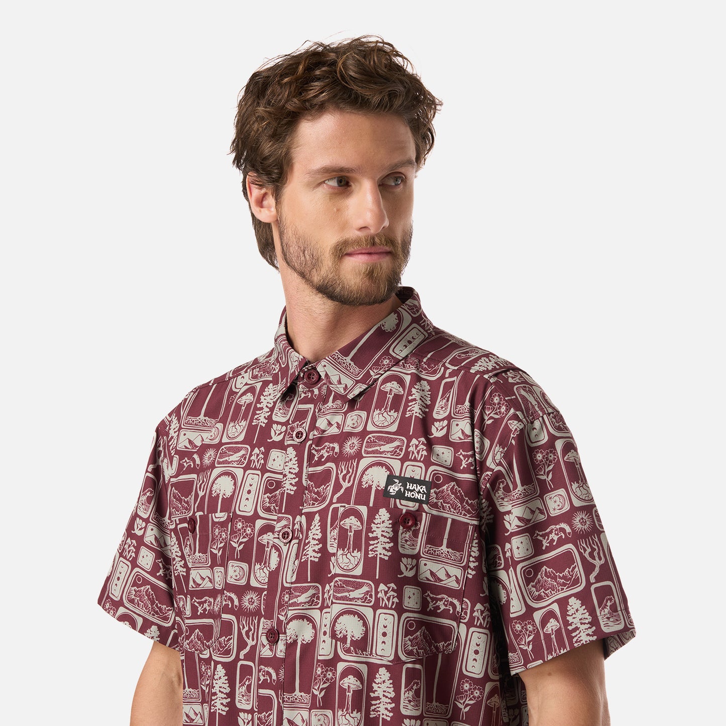 Camisa Hombre Cumbre Manga Corta Print Burdeo Haka Honu
