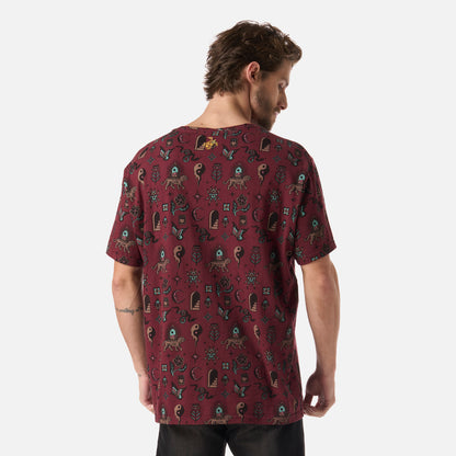 Polera Hombre Esoterica Print Burdeo Haka Honu