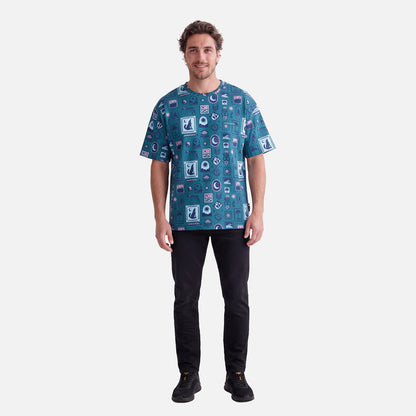 Polera Hombre Reliquias Print Turquesa Verde Haka Honu