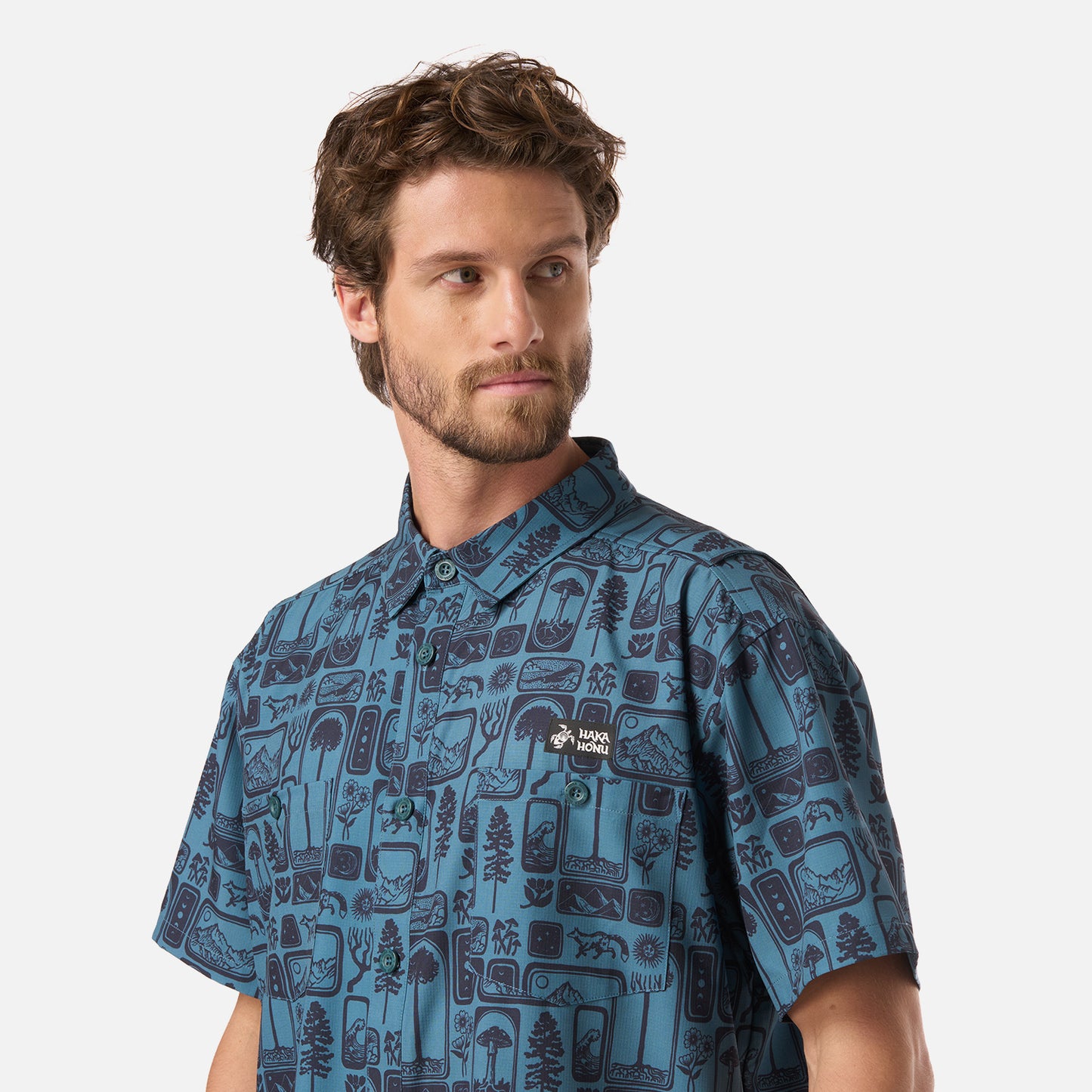 Camisa Hombre Cumbre Manga Corta Print Turquesa Haka Honu