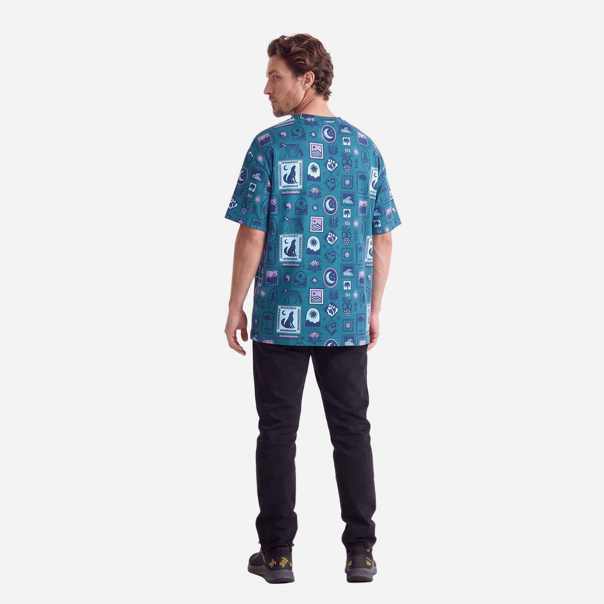 Polera Hombre Reliquias Print Turquesa Verde Haka Honu