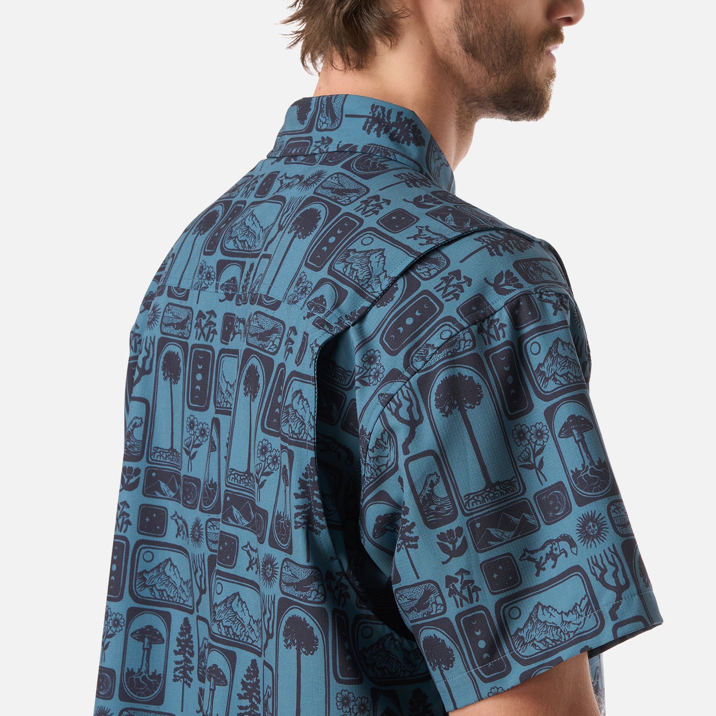 Camisa Hombre Cumbre Manga Corta Print Turquesa Haka Honu