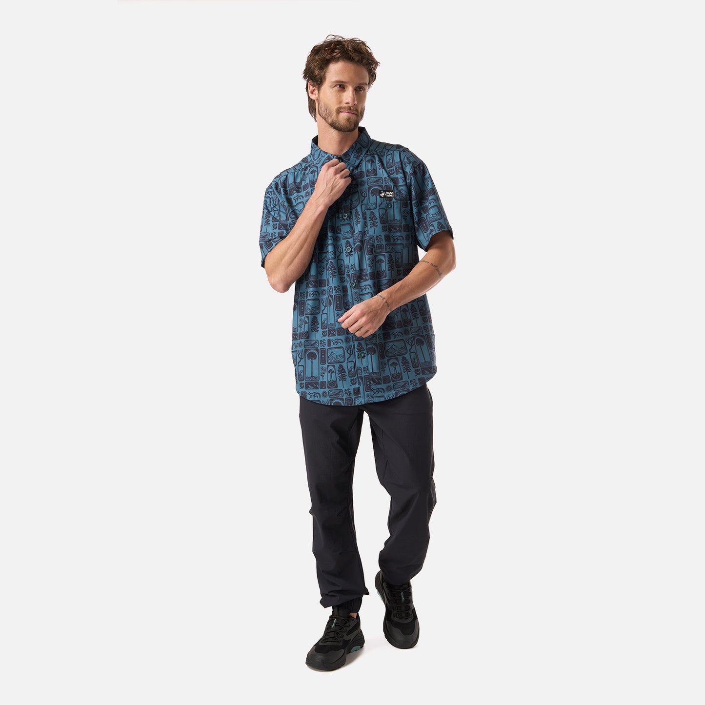 Camisa Hombre Cumbre Manga Corta Print Turquesa Haka Honu