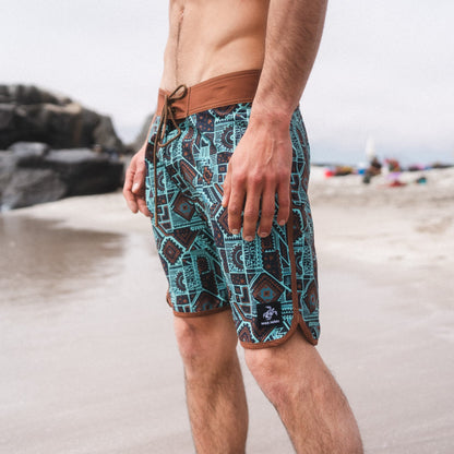 Traje de Baño Hombre Sorfer Print Mostaza Oscuro Haka Honu