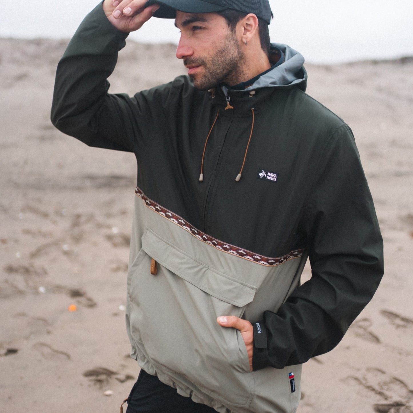 Chaqueta Hombre Viento Norte 14 Zip Verde Militar Haka Honu