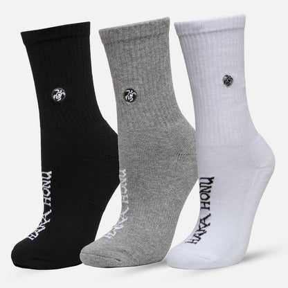 Calcetines Unisex Las Tres Puntas Pack Medio Negro / Blanco / Gris Haka Honu